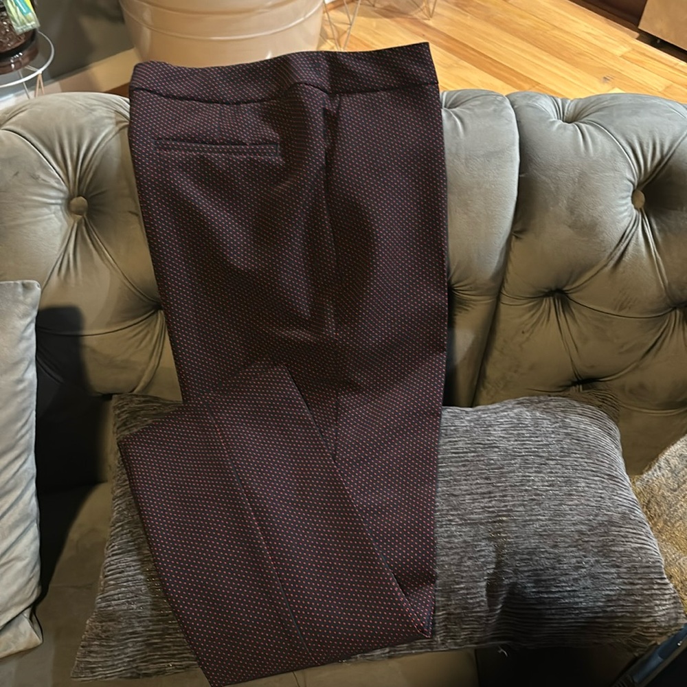 Navy business casual pants with red polka dots